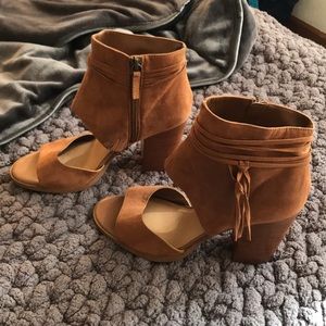 tan suede ankle wrap booties